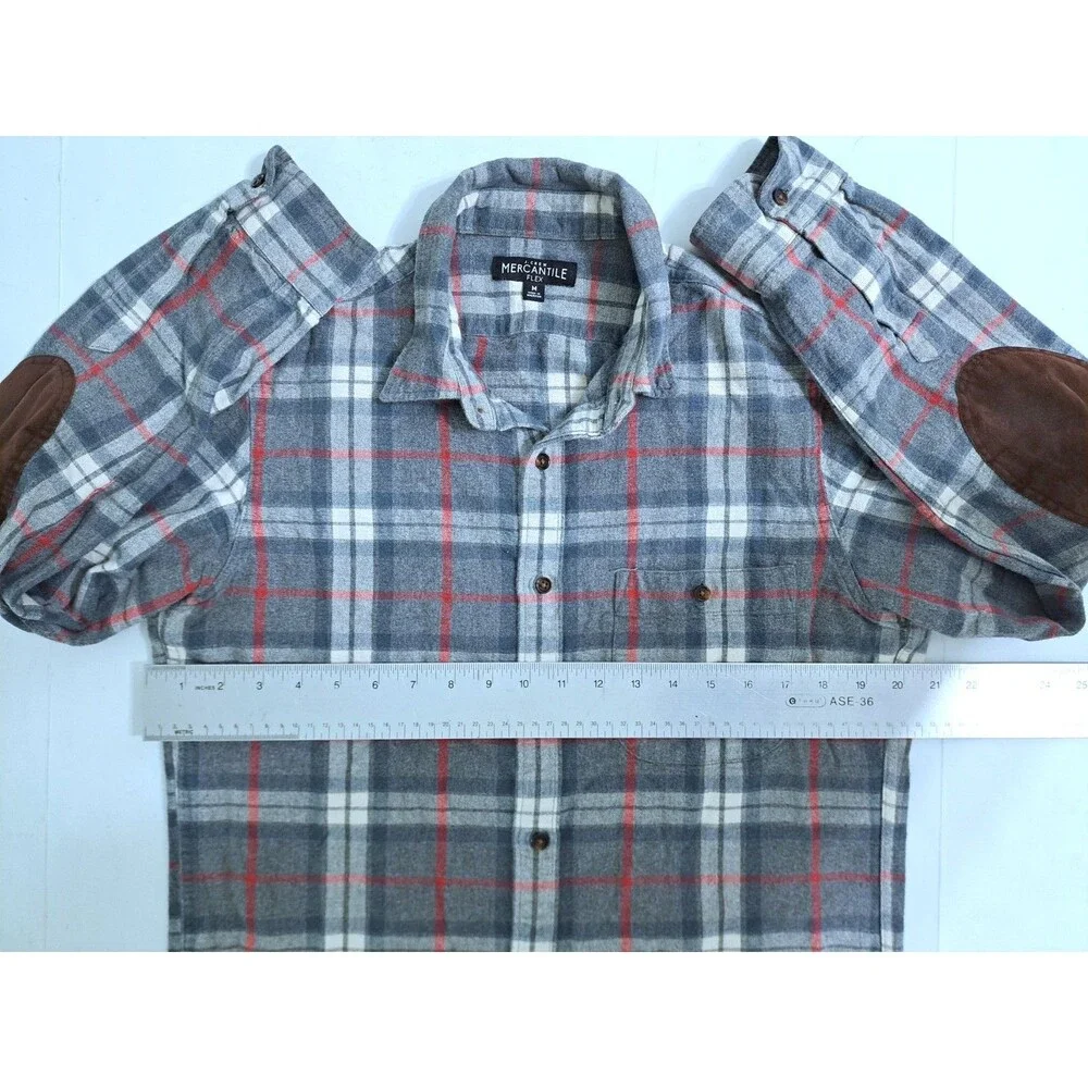 J Crew Men's Medium Flannel Mercantile Flex Shirt Gray Red Long Sleeve Button